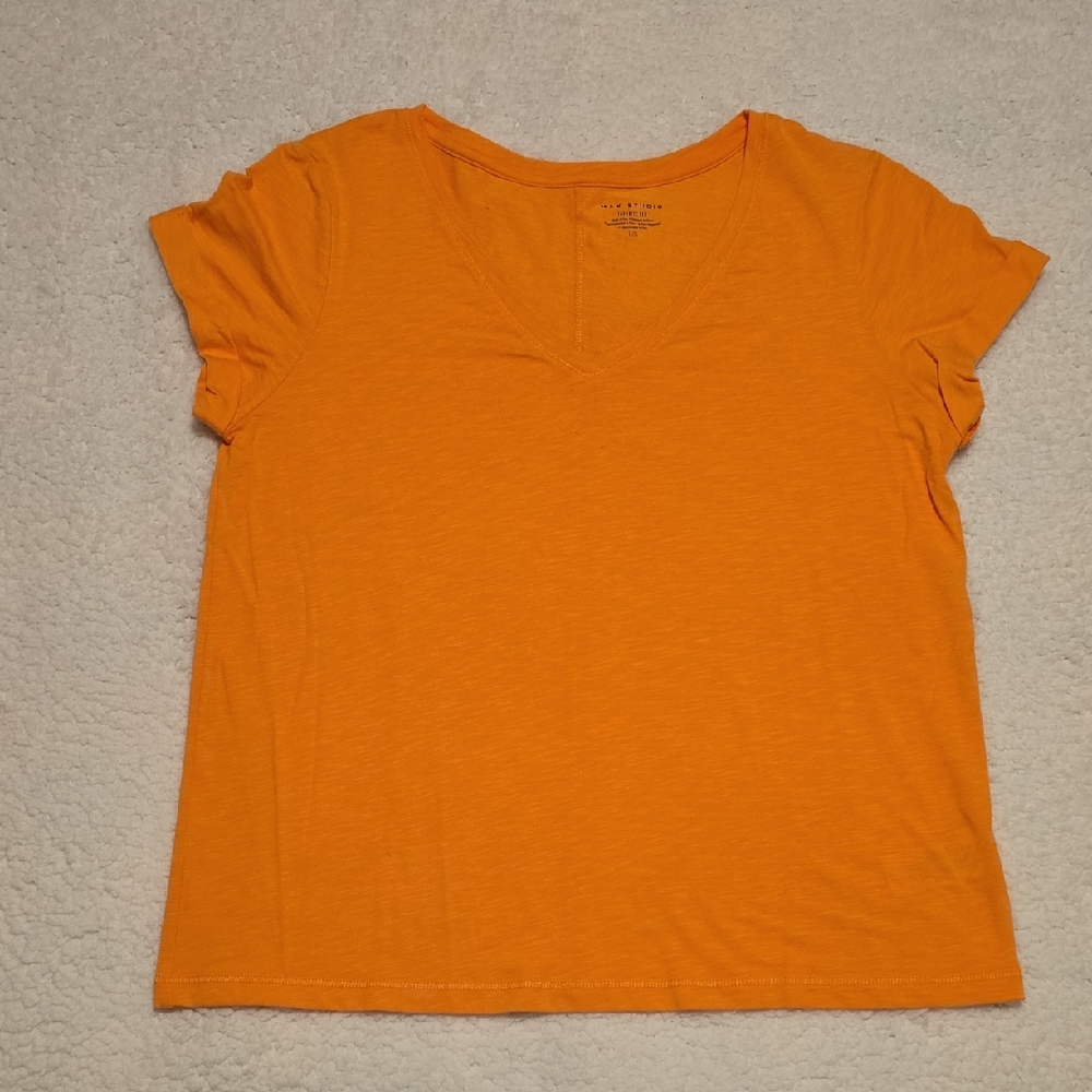 Max Studio Bright Orange V-Neck Tee